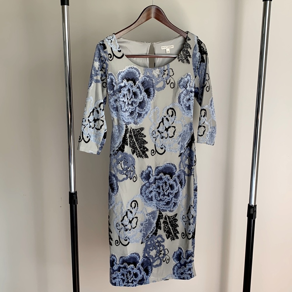 Eva Mendes (New York and Company) blue floral velvet dress (size 2)